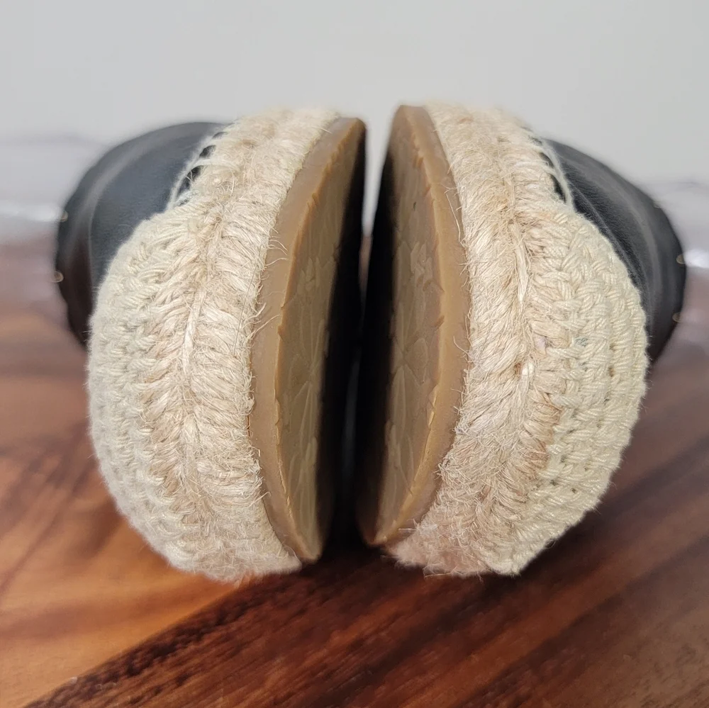 Kate Spade Gardenia Black Leather and Cream Espadrilles Size 8 Scalloped Summer